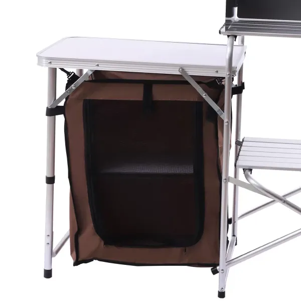 Camping Cupboard Foldable Kitchen Station Cook Table +Carrying Bag Folding Table(Brown) Camping Cupboard Foldable Kitchen Station Cook Table +Carrying Bag Folding Table(Brown)