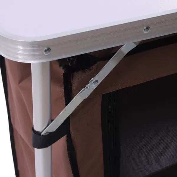 Camping Cupboard Foldable Kitchen Station Cook Table +Carrying Bag Folding Table（Brown）