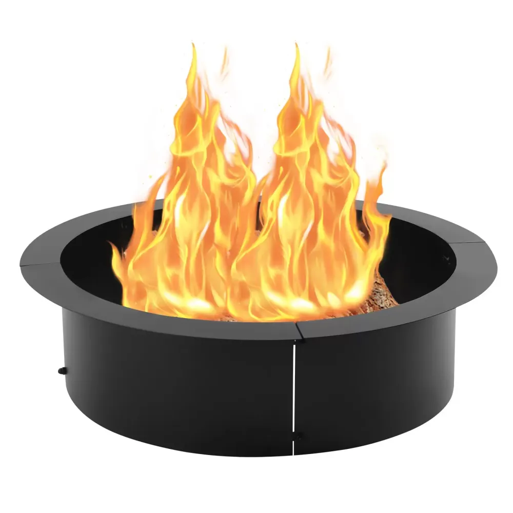 Wood-Burning Steel Fire Pit Ring Liner DIY Burner Round Yard Fireplace Black