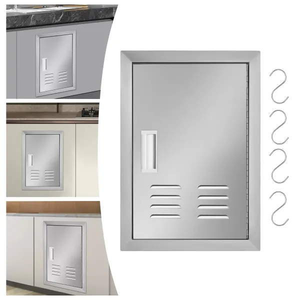 Outdoor Kitchen Doors 17W*24H Inch BBQ Access Door Vertical Door w/ 4*Hooks New