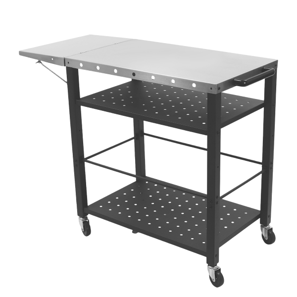 31.5*19.7*32.7in Grill Cart Table Grill Cart Table with Foldable Side Table Cooking Prep Table with Wheels for Camping Lawn Patio Scenarios