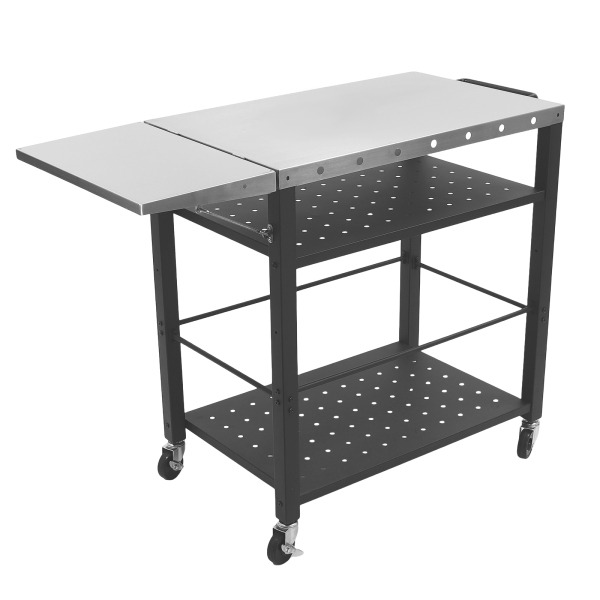 31.5*19.7*32.7in Grill Cart Table Grill Cart Table with Foldable Side Table Cooking Prep Table with Wheels for Camping Lawn Patio Scenarios