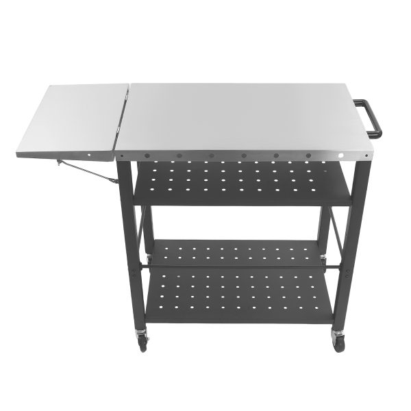 31.5*19.7*32.7in Grill Cart Table Grill Cart Table with Foldable Side Table Cooking Prep Table with Wheels for Camping Lawn Patio Scenarios