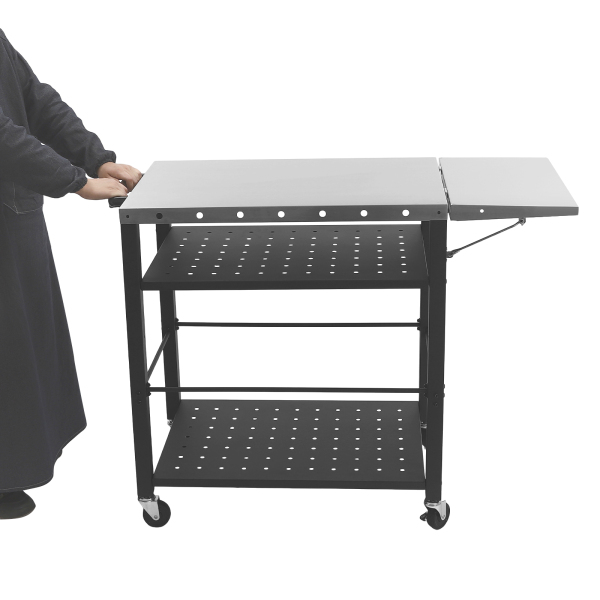 31.5*19.7*32.7in Grill Cart Table Grill Cart Table with Foldable Side Table Cooking Prep Table with Wheels for Camping Lawn Patio Scenarios