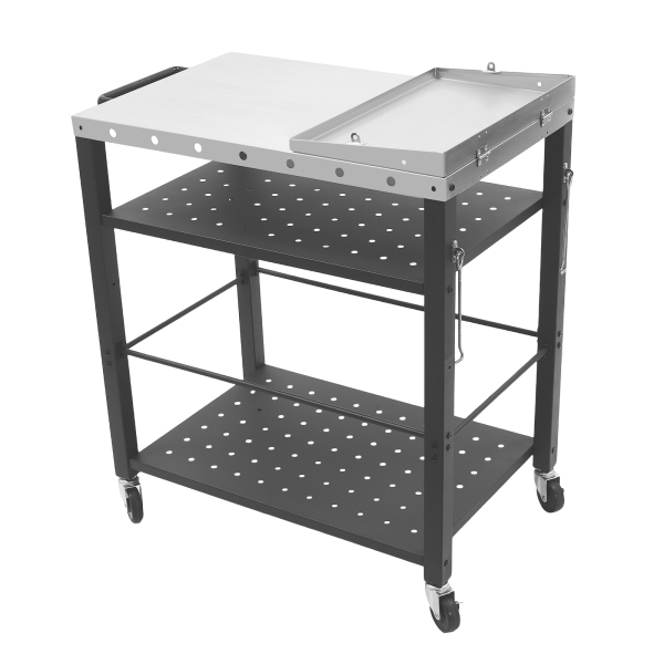 31.5*19.7*32.7in Grill Cart Table Grill Cart Table with Foldable Side Table Cooking Prep Table with Wheels for Camping Lawn Patio Scenarios