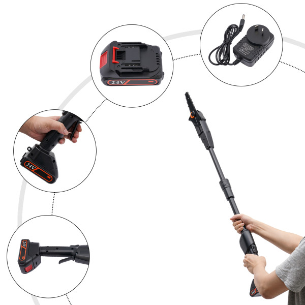 Pole Saw with 1500mAh Battery and Standard Charger, Cordless Rechargeable Double Section Assemble Shaft Branch Cutter and Low Noise