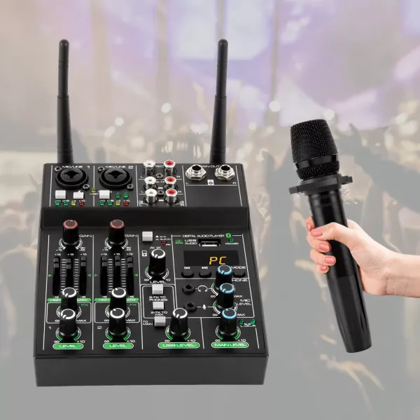 4-channel Sound Mixer 4 Channels Compact Studio Mixer USB Audio Wireless Microphone