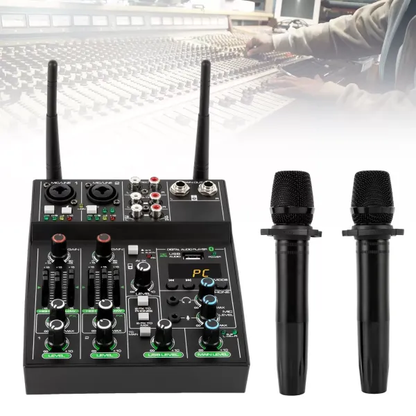 4-channel Sound Mixer 4 Channels Compact Studio Mixer USB Audio Wireless Microphone